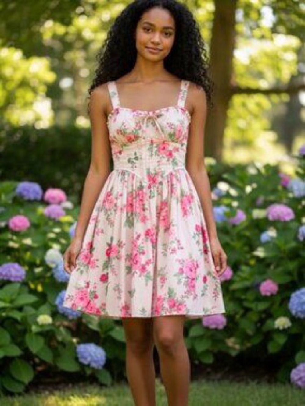Trixxi Los Angeles Floral Corset Coquette Ruffle Sundress in Blush Pink NWT